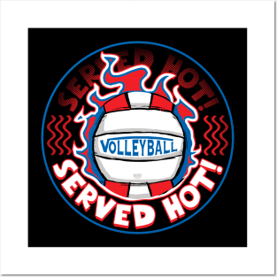 Volleyball Served Hot Blue Red Vball Posters and Art